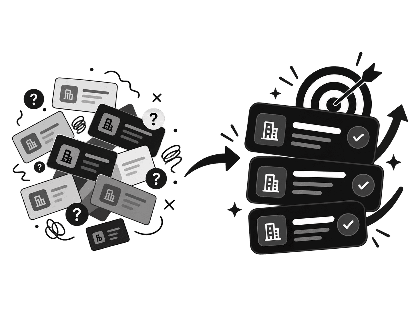 A scattered pile of company signals filtered down to a qualified shortlist